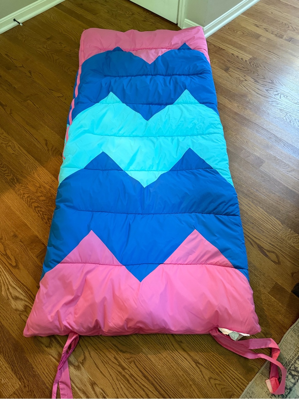 Lands' End Pink, Light Blue & Royal Blue Chevron Quilted Comforter
